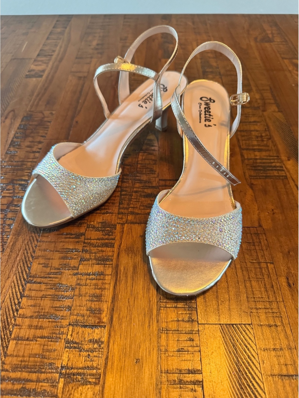 Sweetie's Silver Rhinestone Strap Heeled Sandals